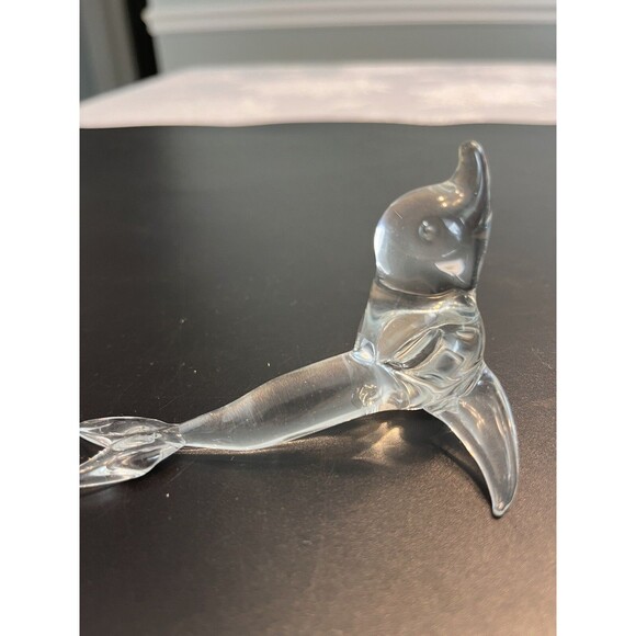 Lot of 2 Art Glass Clear Figurine Paperweight Snail & Seal Sea Lion - Picture 4 of 12